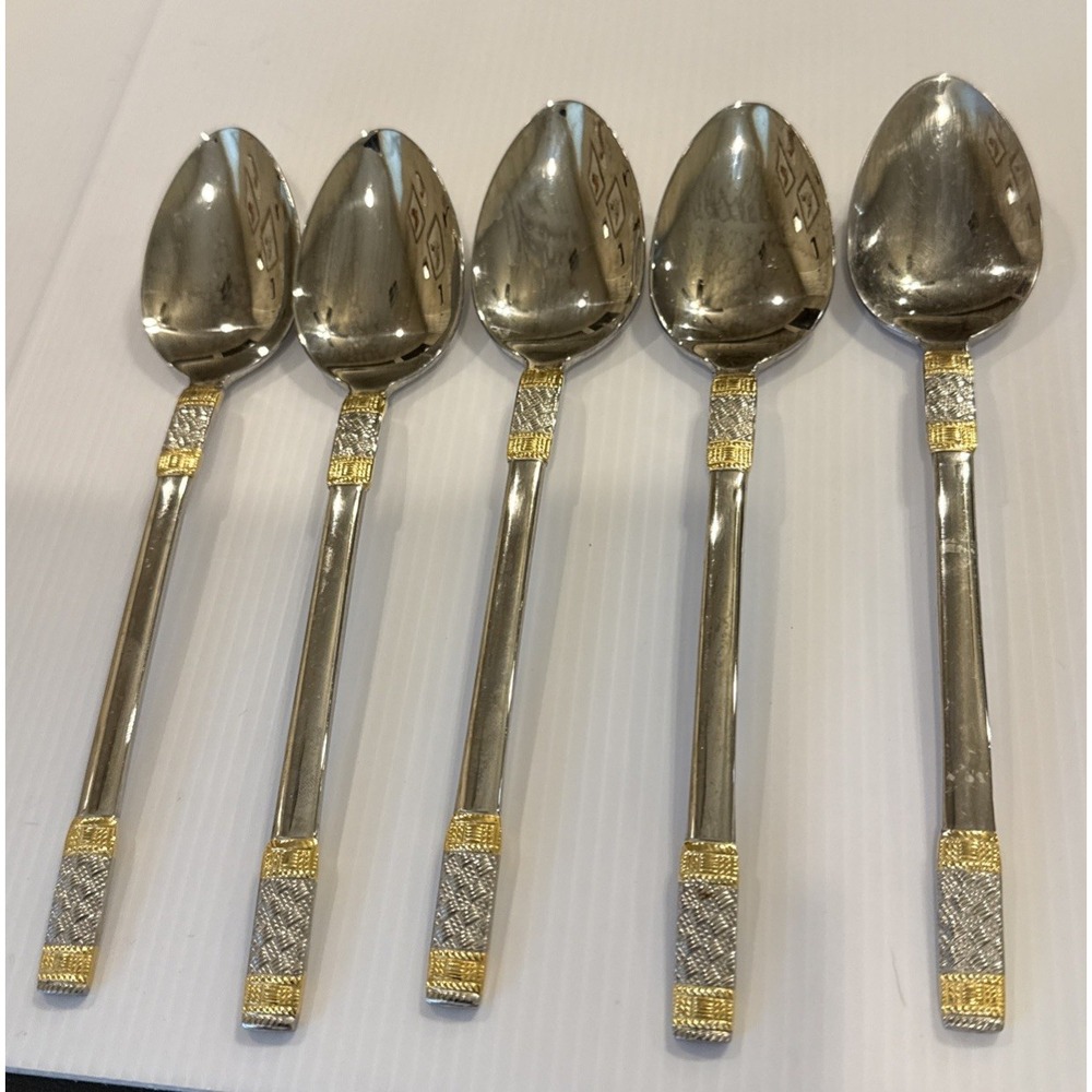 Wallace Golden Corsica Oval Soup Spoons Set Of 5 Stainless 18/10 Flatware 7 5/8"